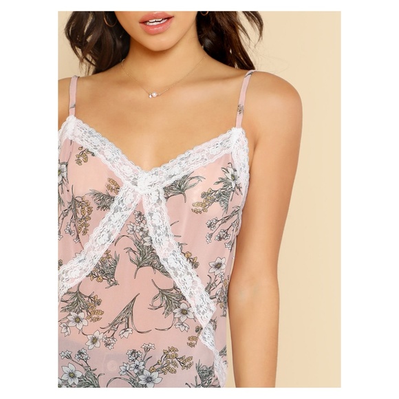 Pink Floral White Lace Cami Blouse - Picture 4 of 5